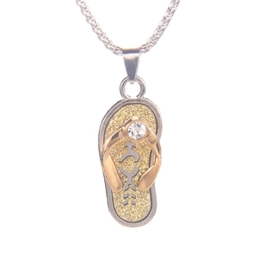 Collier pendentif tong unique avec paillettes dorées et cristal sur chaîne maille miroir