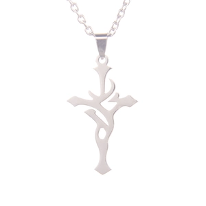 Collier minimaliste en acier inoxydable argenté avec pendentif croix gothique ajouré