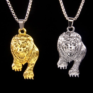 Collier Pendentif Tête de Lion pour Hommes Chaîne Box en Acier Inoxydable Style Punk Hip Hop Bijoux en Alliage Lion en Relief