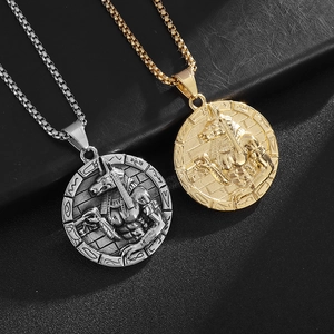 Collier Pendentif Anubis en Acier Inoxydable Vintage Hip Hop Dieu Égypte Ancienne Hiéroglyphes Médaillon Rond Bijoux Homme