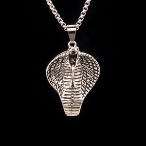 Gothic Cobra Head Pendant Necklace Vintage Stainless Steel Box Chain Personality Animal Streetwear Jewelry For Men Women