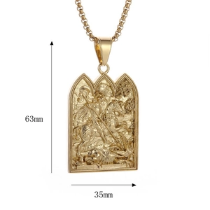 Gothic pendant necklace detail with St. George dragon carving measuring 63mm by 35mm