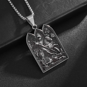 Saint George dragon slayer shield pendant necklace in retro silver stainless steel