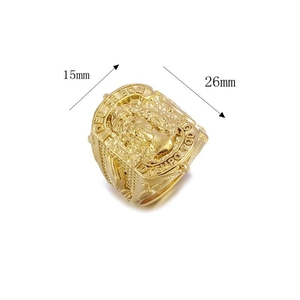 Bague religieuse pour homme en acier inoxydable doré avec relief et gravure détaillée
