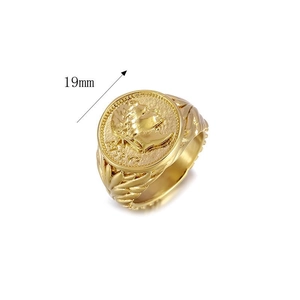 Retro Roman Caesar 19mm gold plated stainless steel signet ring with coin relief