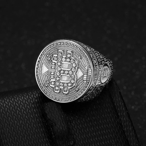 Bague Bitcoin Hip Hop pour homme en argent avec zircone cubique et gravure de circuit imprimé