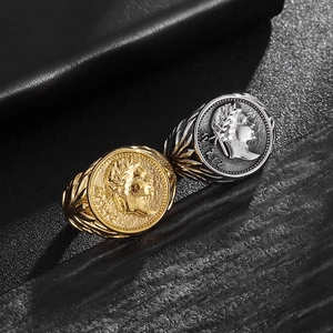 Vintage Roman Empire coin signet rings in gold and silver stainless steel for men