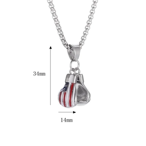 Titanium steel boxing glove necklace with US flag pattern and polished finish