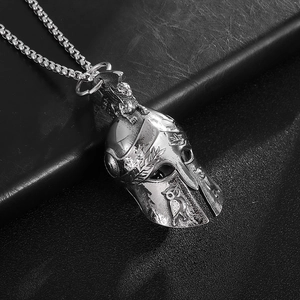 Retro Medieval Spartan Helmet Pendant Necklace Titanium Steel Ancient Greek Warrior Guardian Bell Biker Jewelry For Men