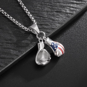 Hip Hop Titanium Steel Polished Double Boxing Glove Pendant Necklace With American Flag Design For Men Personalized Jewelry