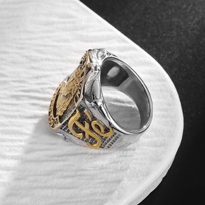 Bague chevalière Napoléon bicolore or et argent pour homme au style hip hop