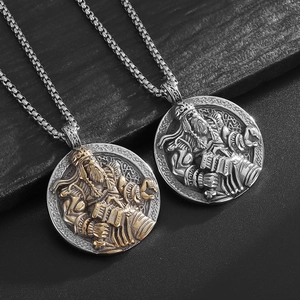 Viking Odin Pendant Necklace Stainless Steel Retro Mythology God King Jewelry Gold Silver Plated Box Chain Round Necklace