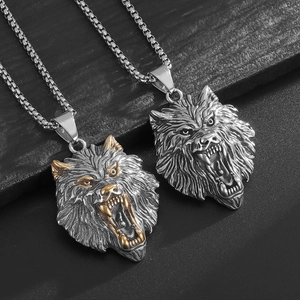 Wikinger Fenrir Wolfskopf Anhänger Halskette Retro Edelstahl Poliert Gold Silber Plattiert Tier Schmuck Für Herren Damen Geschenk