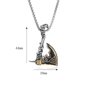Viking axe pendant necklace in gold and silver finish with Valknut symbol and box chain