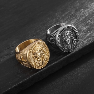 Vintage Titanium Steel Jesus Christ Head Relief Ring For Men Gold Plated Hip Hop Religious Crucifix Signet Band Jewelry