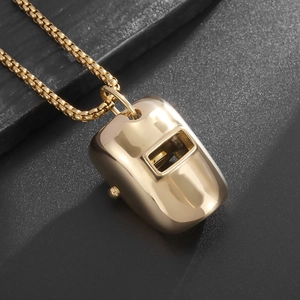 Pendentif masque de soudeur en or poli avec chaîne box épaisse pour hommes et femmes