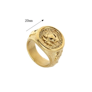 Detail of 20mm gold-plated US Marine Corps eagle signet ring with engraved EGA emblem