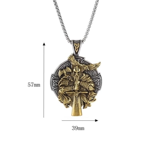 Collier pendentif bouclier Viking Odin en acier inoxydable avec aigle et guerrier