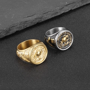 Men's Stainless Steel Military Marine Corps Ring Polished Gold Plated Eagle Globe Anchor Vintage Signet Ring Jewelry