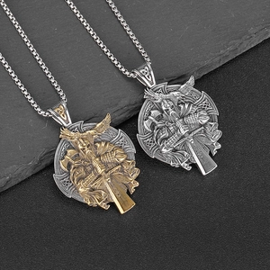 Collier Pendentif Guerrier Odin Dieu Roi Viking en Acier Inoxydable Poli Bijoux de Cou Mythologie Nordique pour Hommes