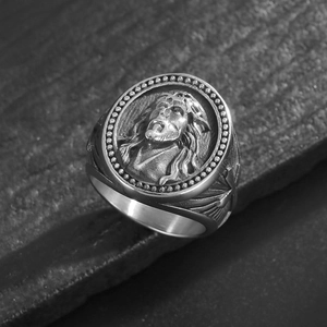 Retro hip-hop gold stainless steel cross ring for men with 3D Jesus sculpture