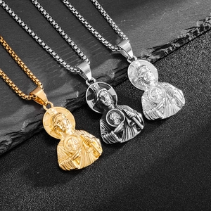 Collana con Ciondolo a Busto di San Giuda in Acciaio Inossidabile 316 Hip Hop da Uomo Medaglia Religiosa Placcata Oro
