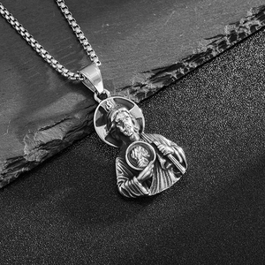 Collana con ciondolo San Giuda Taddeo in acciaio inossidabile 316L con catena a scatola