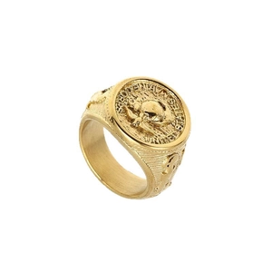 Golden United States Marine Corps seal ring featuring the eagle, globe and anchor emblem
