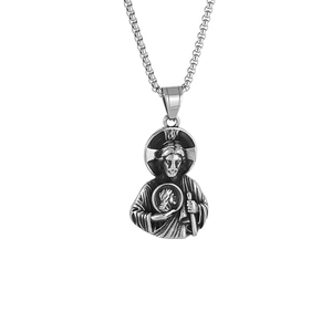 Collana con ciondolo San Giuda in acciaio inossidabile 316L con finitura argento antico