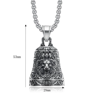Stainless steel lion head guardian bell with vintage floral patterns 53mm by 29mm