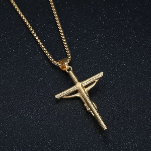 Hip Hop Stainless Steel Jesus Crucifix Cross Pendant Necklace Gold Silver Vacuum Plated Religious Jewelry For Men Women