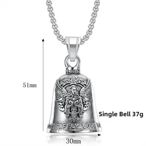 Detailed macro view of angel motorcycle bell with dimensions 51mm by 30mm and ride safely text