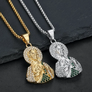 Pendentif Religieux Saint Jude en Acier Inoxydable Seul Sans Chaîne Hip Hop Strass Pendentif Religieux Bijoux Homme Femme