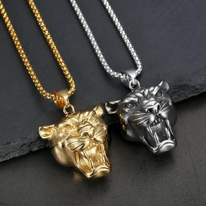 Hip Hop Stainless Steel Animal Tiger Lion Head Pendant Necklace Electroplated Gold Silver Jewelry For Men Women