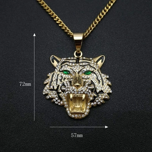 Detailed size parameters of the gold hip hop tiger head pendant with measurements