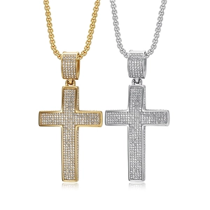 Hip Hop Edelstahl Strass Kreuz Anhänger Halskette Für Herren Damen Vakuumplattiert Boxkette Mode Iced Out Schmuck