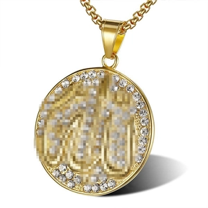 Hip-Hop Edelstahl Eisgekühlt Strass Rund Anhänger Halskette Gold Galvanisiert Geometrisch Glaubenssymbol Schmuck Für Damen Herren