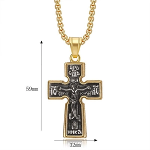 Retro stainless steel cross pendant necklace with Jesus figure in gold and silver finish