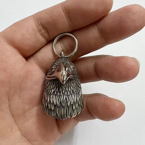 Retro stainless steel eagle head biker bell pendant with vintage polished finish