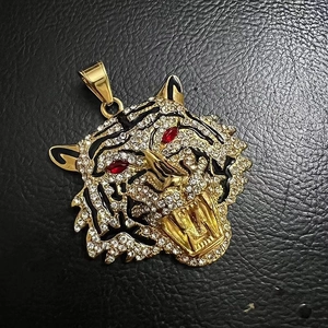 Hip-hop gold plated tiger head bottle opener pendant with sparkling white and red crystals