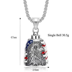 Clochette de protection moto en acier inox avec relief d'aigle et drapeau américain