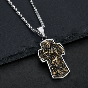 Collier Pendentif Croix Archange Saint Michel en Acier Inoxydable Vintage Bijoux Religieux Chrétiens Bicolore pour Hommes Femmes