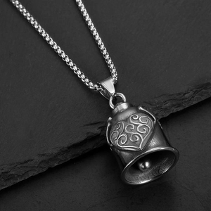 Retro stainless steel motorcycle bell necklace with hollow heart wings and box chain