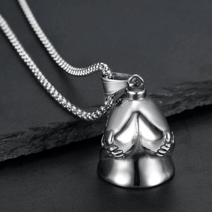 Unique motorcycle guardian bell pendant with palm and breast design in polished steel