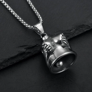 Vintage Stainless Steel Motorcycle Biker Guardian Bell Pendant Necklace For Men Women Polished Punk Body Art Bell Jewelry