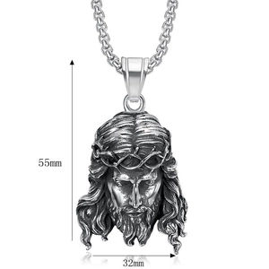 Stainless steel hip hop Jesus Christ portrait pendant necklace with silver box chain