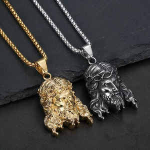 Hip Hop Stainless Steel Jesus Head Portrait Pendant Necklace For Men Retro Religious Electroplated Jewelry Box Chain