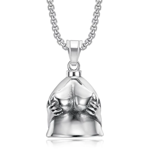 Guardian bell motorcycle pendant in silver stainless steel with unique hand motif design