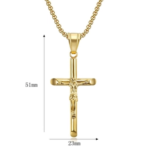 Collier croix crucifix en acier inoxydable doré poli avec pendentif de 51 mm par 23 mm