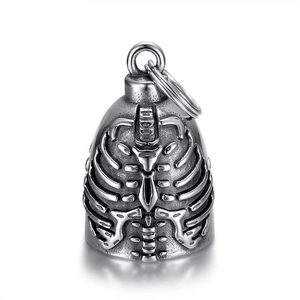 Vintage stainless steel gothic skeleton rib cage biker bell pendant in retro finish